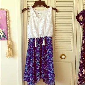 Float lace and blue dress with tassels